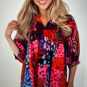 NWT J. Marie Jade tunic blouse top in mixed animal print Size S